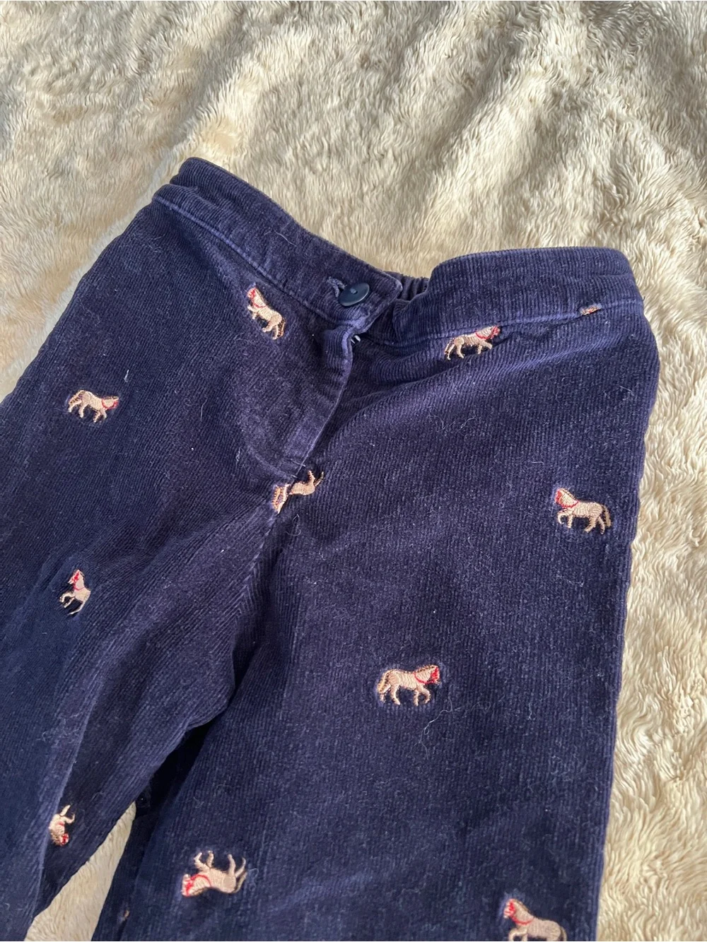 HARTSTRINGS Girl's Blue Corduroy Embroidered Horse Pants Size 5